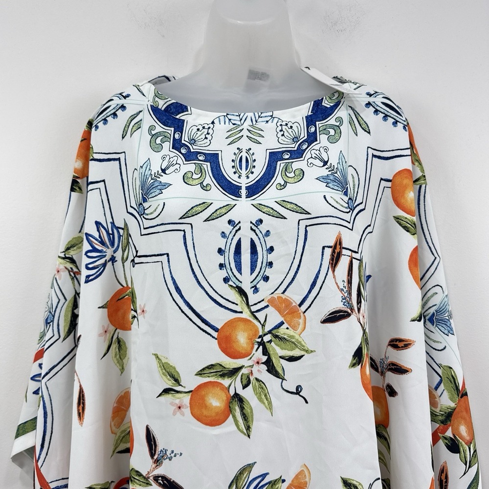 Chicos Island Oranges Poncho OS NWT Fruit AOP Mediterranean Resort Euro Summer - Picture 8 of 13